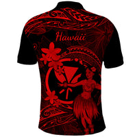 Hawaii Polo Shirt Hula Girl Mix Polynesian Plumeria Red Version LT14 - Polynesian Pride
