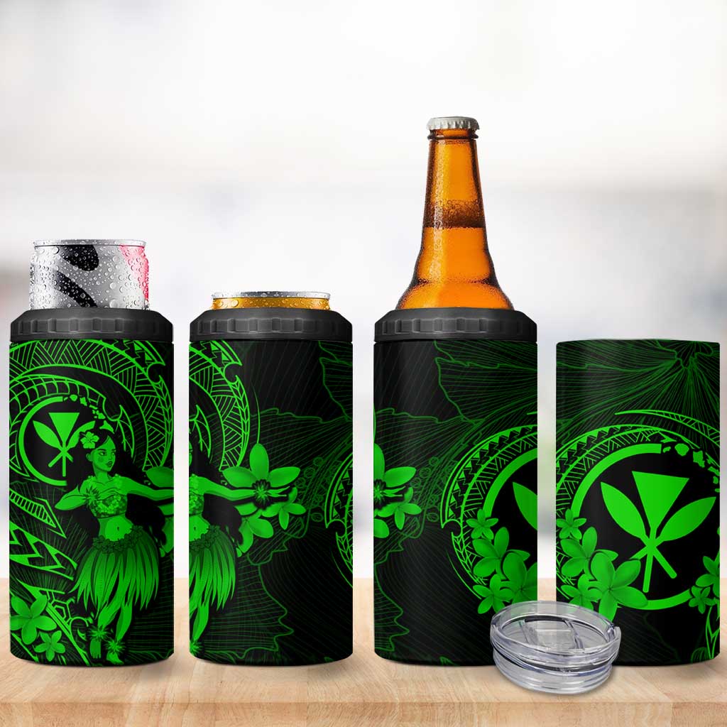 Hawaii 4 in 1 Can Cooler Tumbler Hula Girl Mix Polynesian Plumeria Green Version LT14 - Polynesian Pride