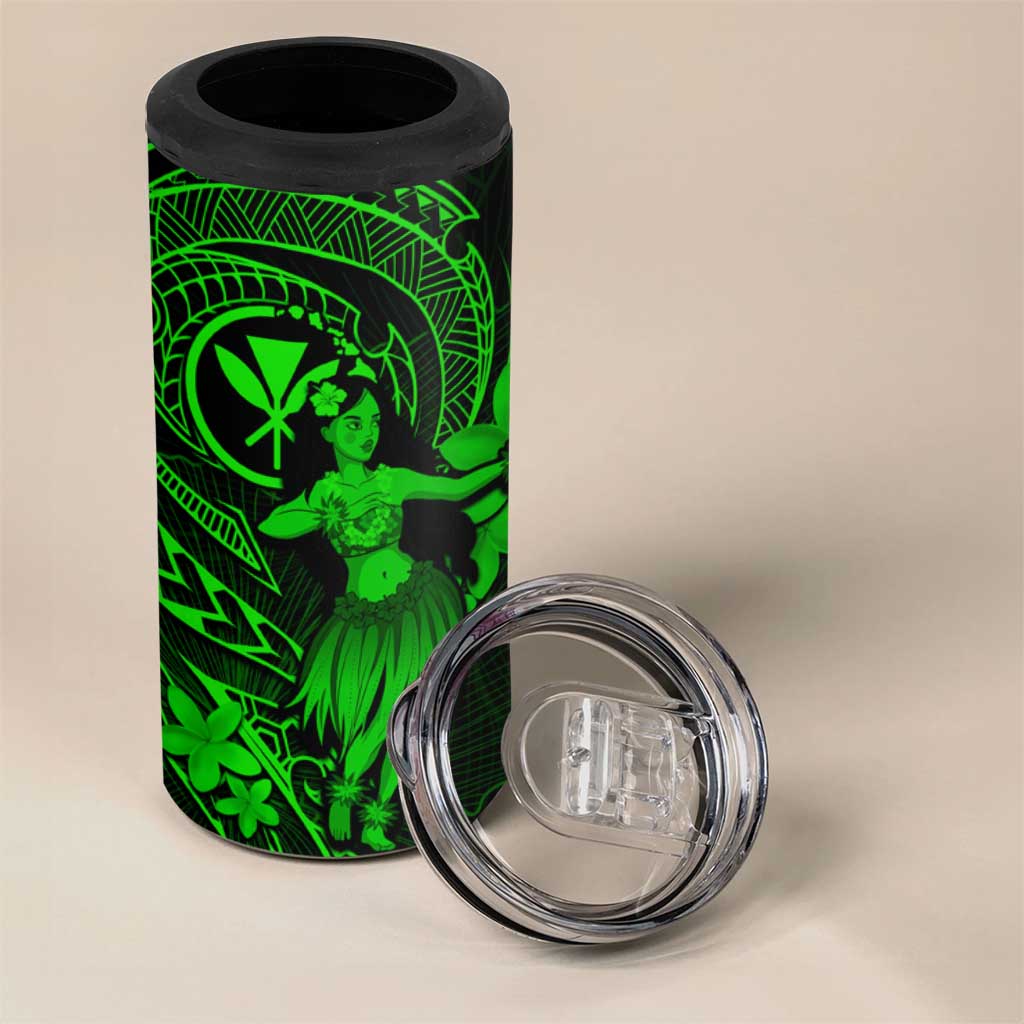 Hawaii 4 in 1 Can Cooler Tumbler Hula Girl Mix Polynesian Plumeria Green Version LT14 - Polynesian Pride