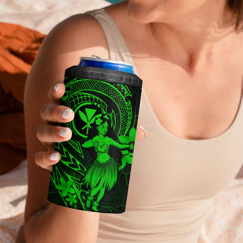 Hawaii 4 in 1 Can Cooler Tumbler Hula Girl Mix Polynesian Plumeria Green Version LT14 - Polynesian Pride