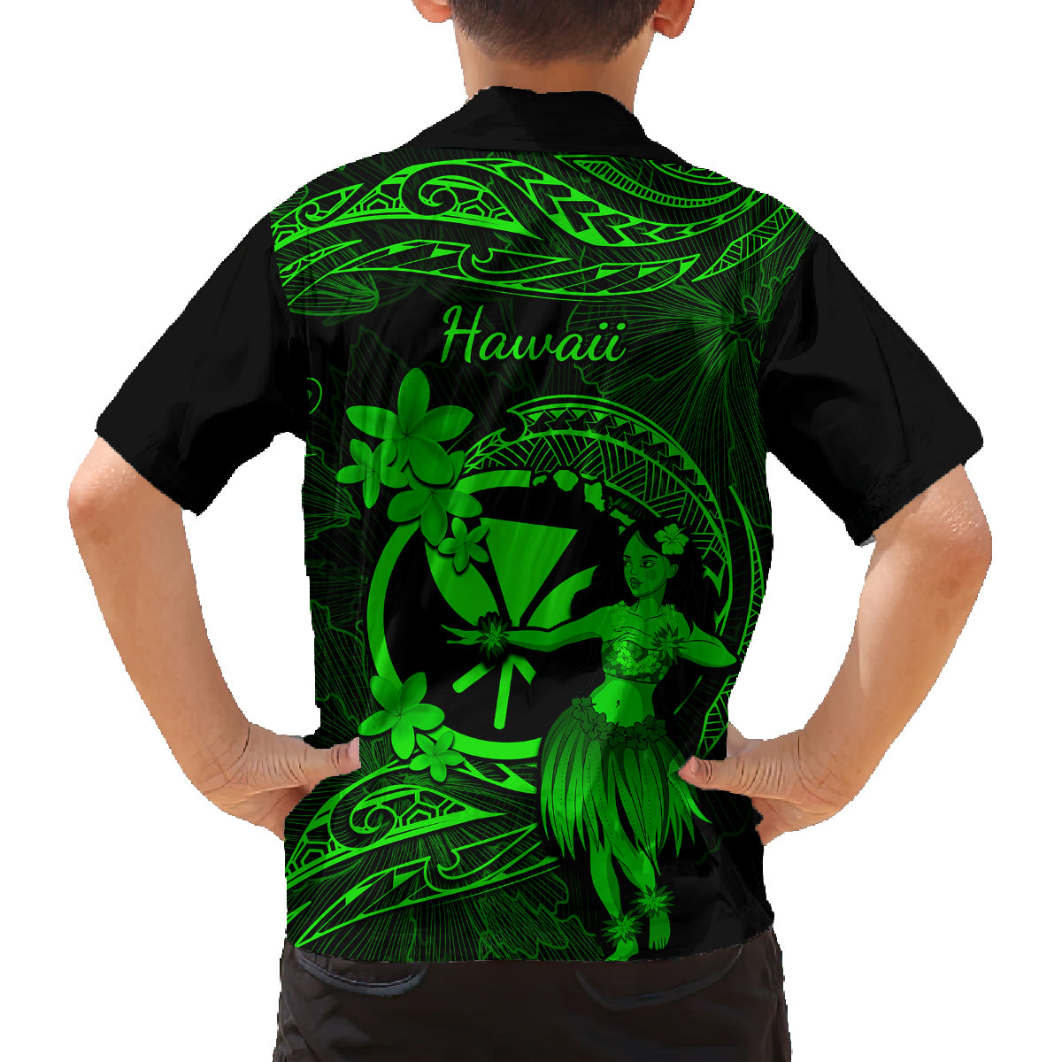 Hawaii Family Matching Mermaid Dress and Hawaiian Shirt Hula Girl Mix Polynesian Plumeria Green Version LT14 - Polynesian Pride