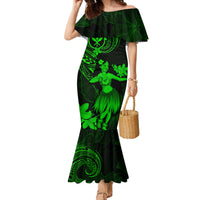Hawaii Family Matching Mermaid Dress and Hawaiian Shirt Hula Girl Mix Polynesian Plumeria Green Version LT14 Mom's Dress Green - Polynesian Pride
