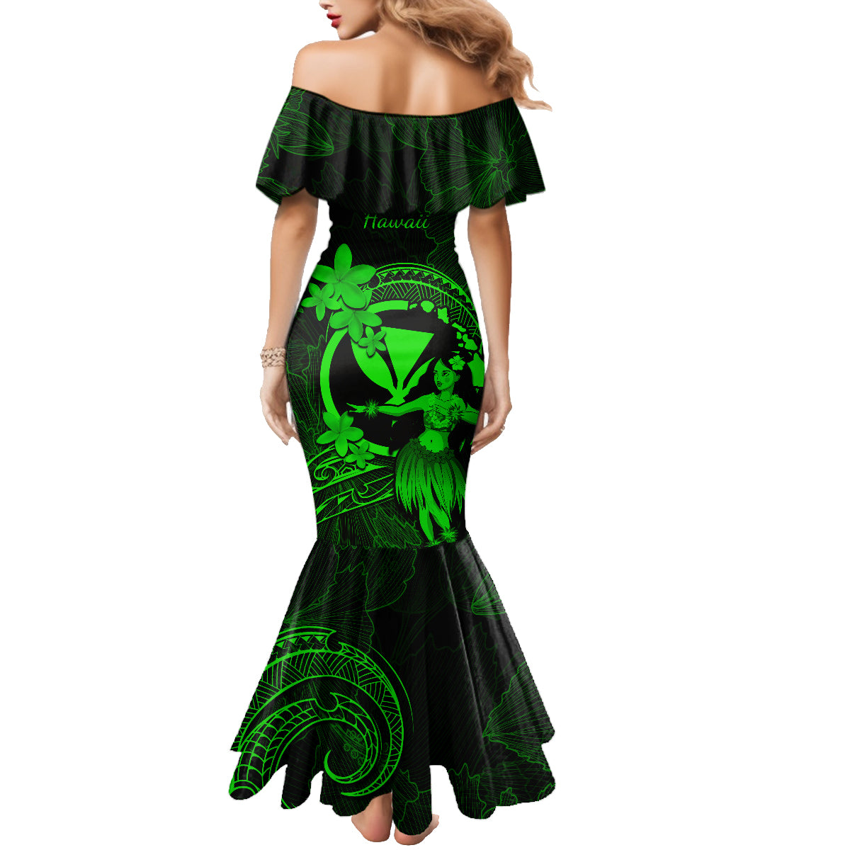 Hawaii Family Matching Mermaid Dress and Hawaiian Shirt Hula Girl Mix Polynesian Plumeria Green Version LT14 - Polynesian Pride