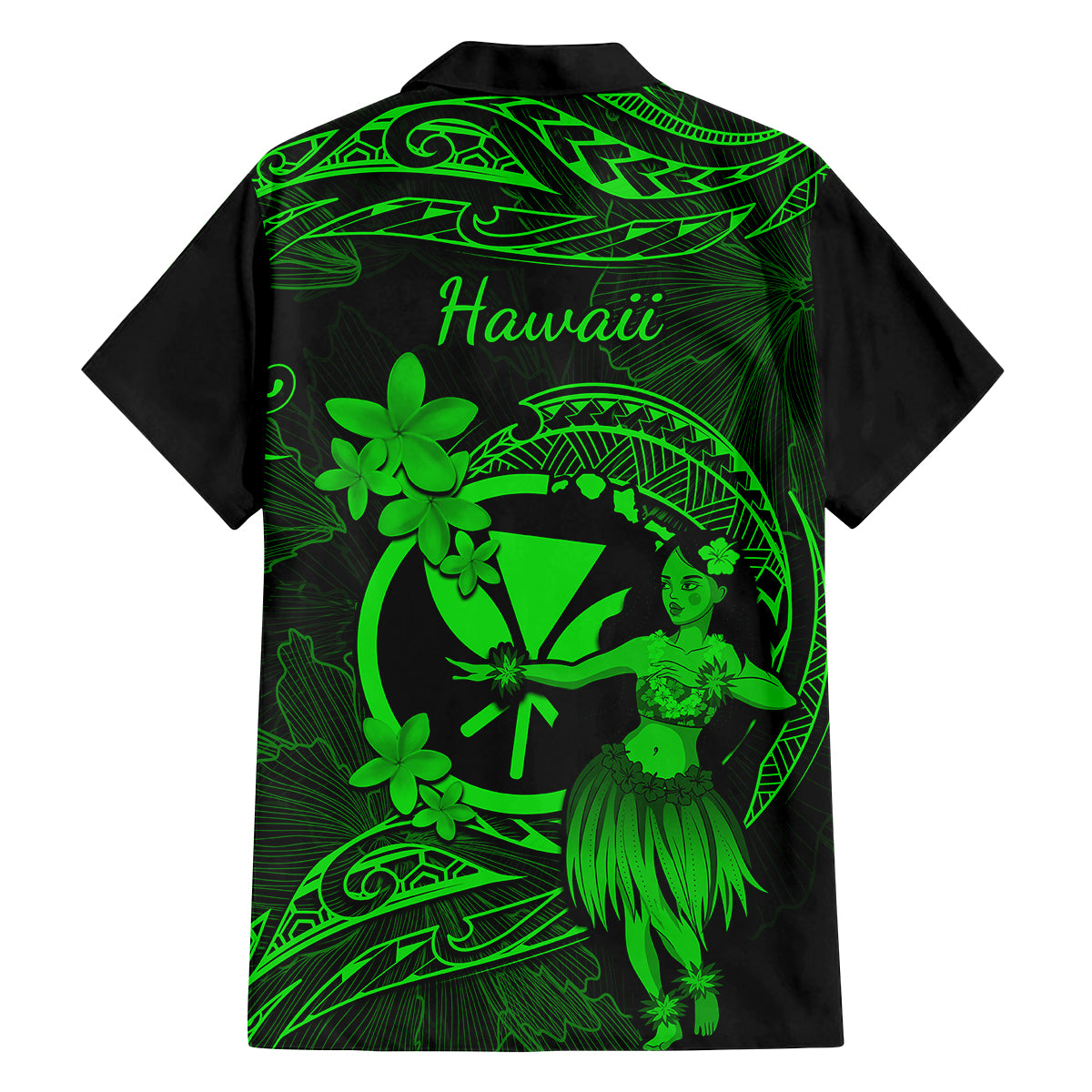 Hawaii Family Matching Off Shoulder Maxi Dress and Hawaiian Shirt Hula Girl Mix Polynesian Plumeria Green Version LT14 - Polynesian Pride
