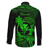 Hawaii Family Matching Off Shoulder Maxi Dress and Hawaiian Shirt Hula Girl Mix Polynesian Plumeria Green Version LT14 - Polynesian Pride