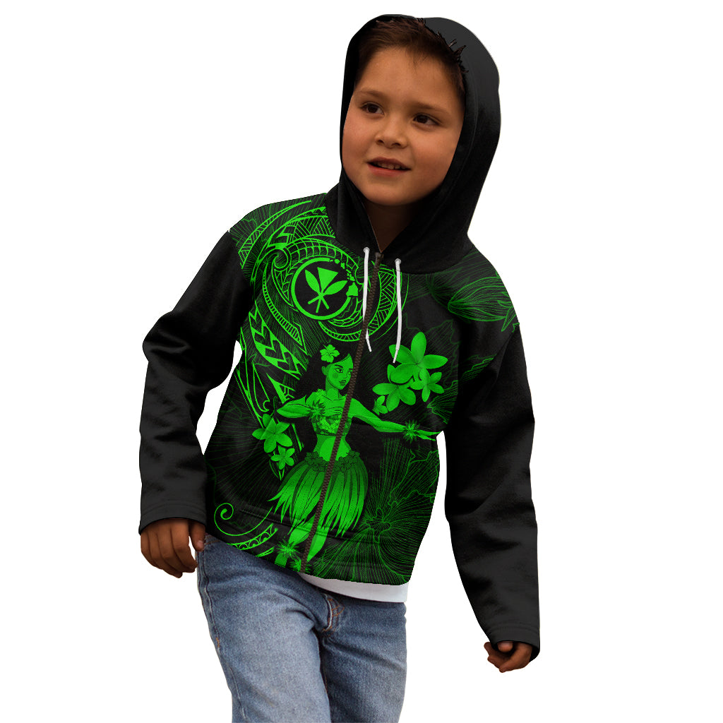 Hawaii Kid Hoodie Hula Girl Mix Polynesian Plumeria Green Version LT14 - Polynesian Pride