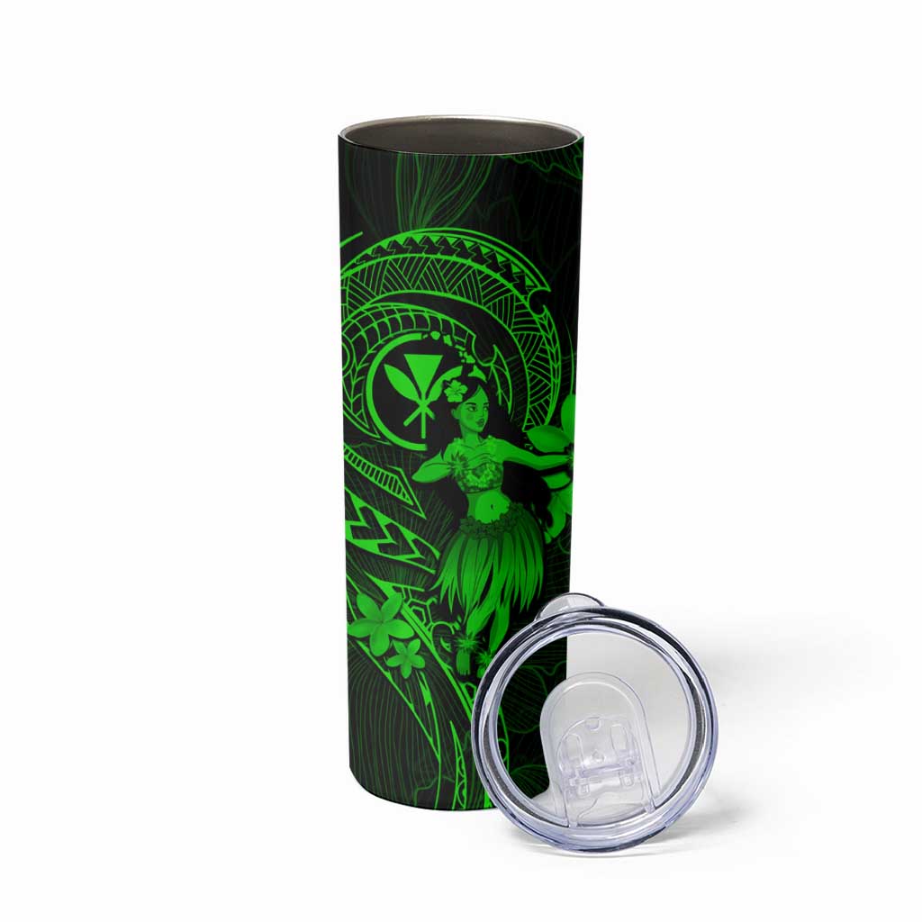 Hawaii Skinny Tumbler Hula Girl Mix Polynesian Plumeria Green Version LT14 - Polynesian Pride