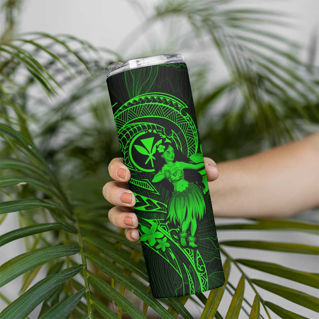 Hawaii Skinny Tumbler Hula Girl Mix Polynesian Plumeria Green Version LT14 - Polynesian Pride
