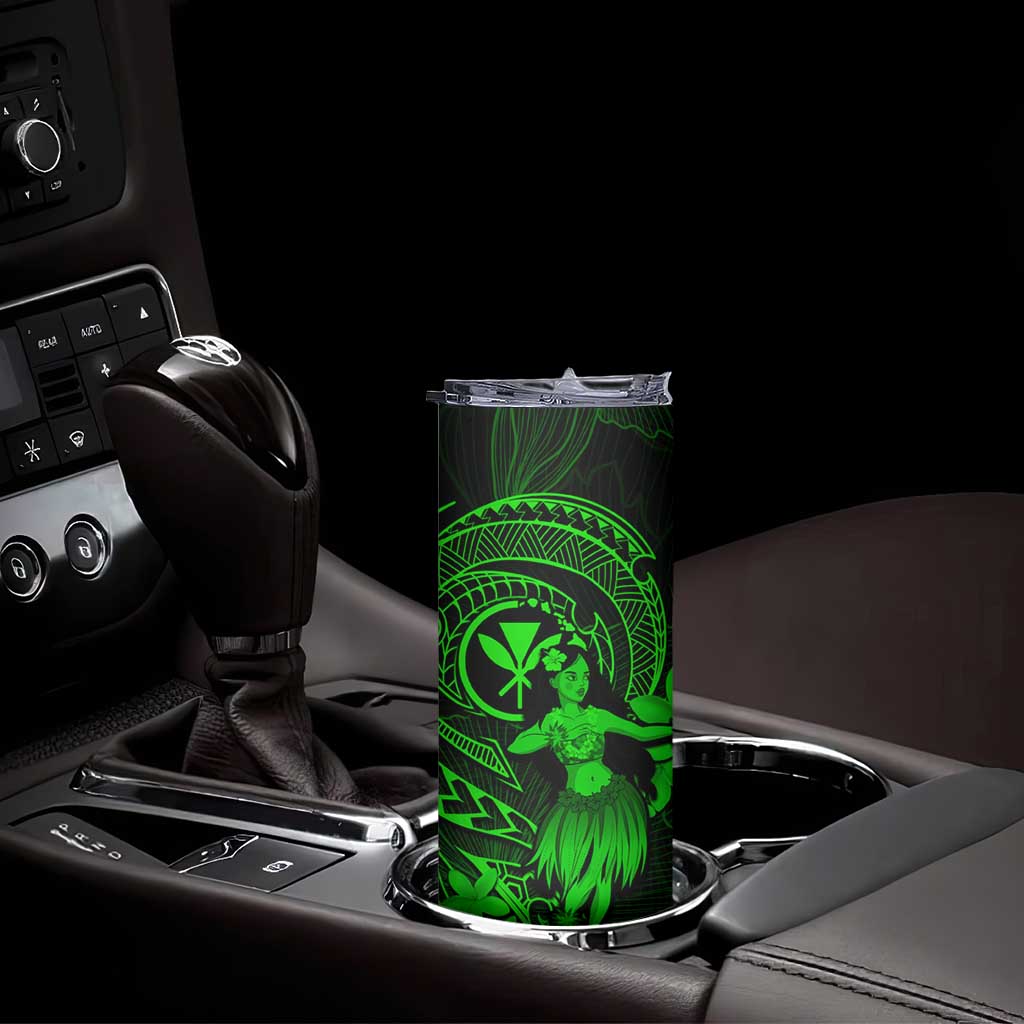 Hawaii Skinny Tumbler Hula Girl Mix Polynesian Plumeria Green Version LT14 - Polynesian Pride