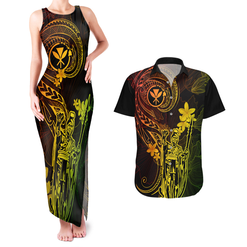Hawaii Couples Matching Tank Maxi Dress and Hawaiian Shirt King Kamehameha Mix Polynesian Plumeria Reggae Version LT14 Reggae - Polynesian Pride