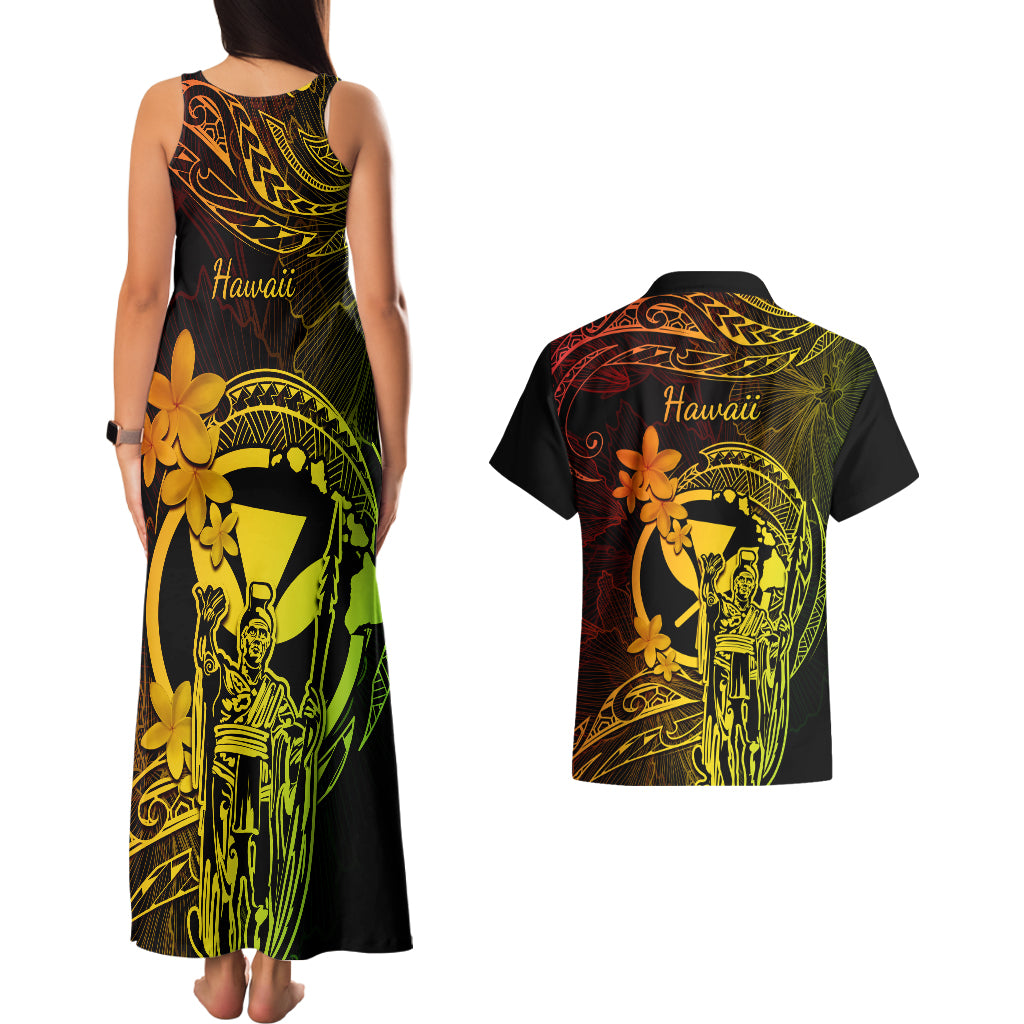 Hawaii Couples Matching Tank Maxi Dress and Hawaiian Shirt King Kamehameha Mix Polynesian Plumeria Reggae Version LT14 - Polynesian Pride