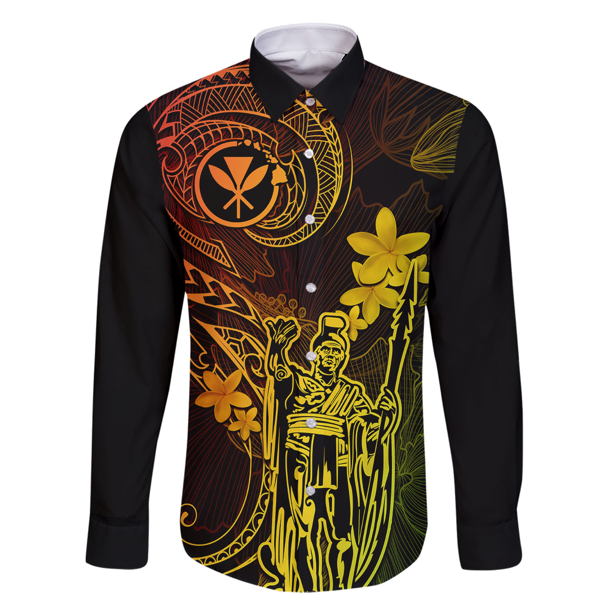 Hawaii Family Matching Long Sleeve Bodycon Dress and Hawaiian Shirt King Kamehameha Mix Polynesian Plumeria Reggae Version LT14 Dad's Shirt - Long Sleeve Reggae - Polynesian Pride