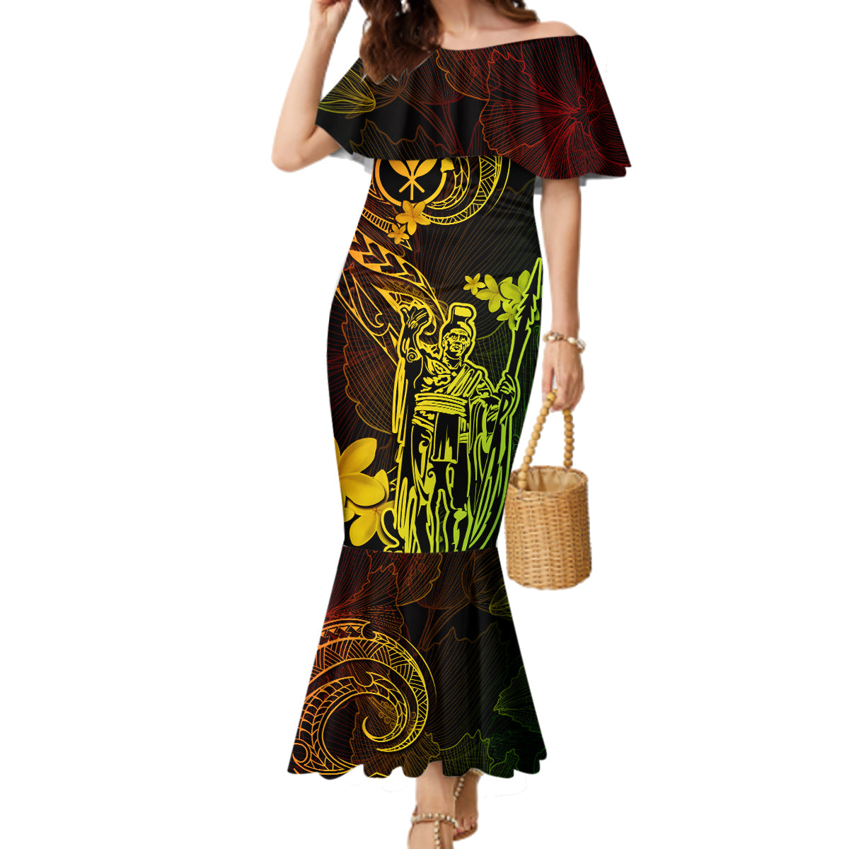 Hawaii Family Matching Mermaid Dress and Hawaiian Shirt King Kamehameha Mix Polynesian Plumeria Reggae Version LT14 Mom's Dress Reggae - Polynesian Pride