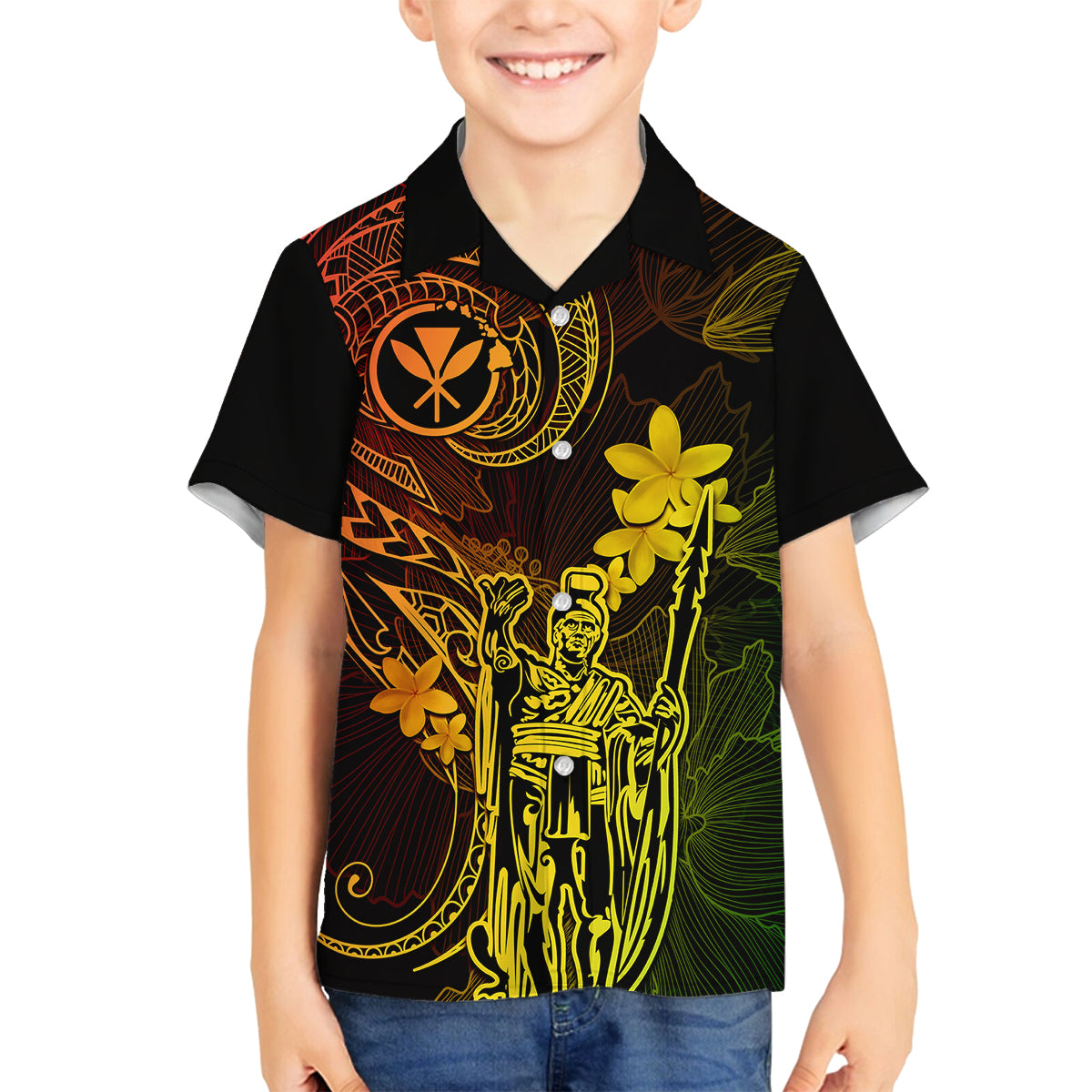 Hawaii Family Matching Mermaid Dress and Hawaiian Shirt King Kamehameha Mix Polynesian Plumeria Reggae Version LT14 Son's Shirt Reggae - Polynesian Pride