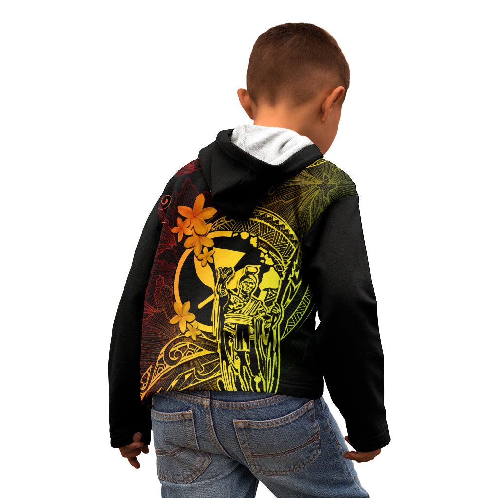 Hawaii Kid Hoodie King Kamehameha Mix Polynesian Plumeria Reggae Version LT14 - Polynesian Pride