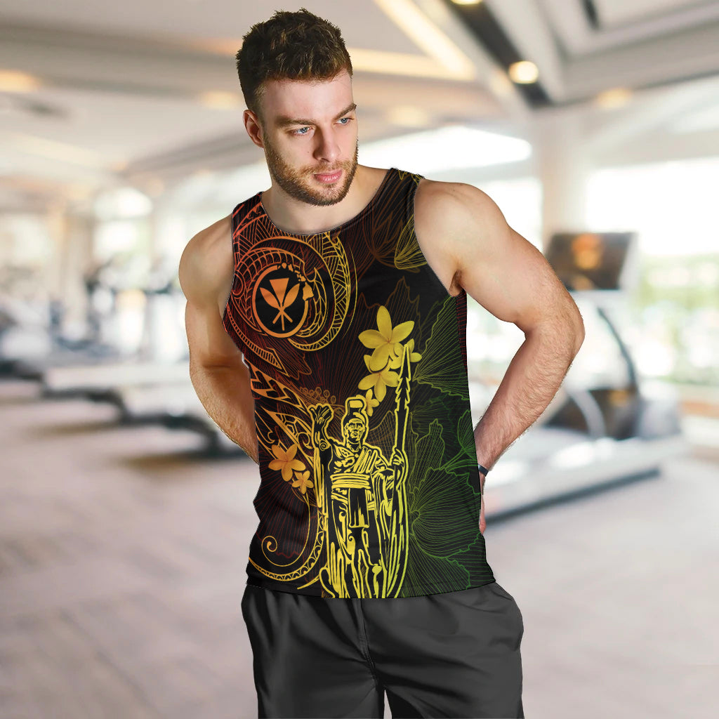 Hawaii Men Tank Top King Kamehameha Mix Polynesian Plumeria Reggae Version LT14 - Polynesian Pride