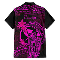 Hawaii Family Matching Off Shoulder Long Sleeve Dress and Hawaiian Shirt King Kamehameha Mix Polynesian Plumeria Pink Version LT14 - Polynesian Pride