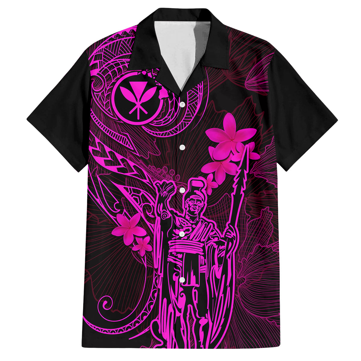 Hawaii Family Matching Tank Maxi Dress and Hawaiian Shirt King Kamehameha Mix Polynesian Plumeria Pink Version LT14 Dad's Shirt - Short Sleeve Pink - Polynesian Pride