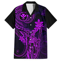Hawaii Family Matching Off Shoulder Short Dress and Hawaiian Shirt King Kamehameha Mix Polynesian Plumeria Purple Version LT14 Dad's Shirt - Short Sleeve Purple - Polynesian Pride