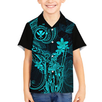 Hawaii Family Matching Mermaid Dress and Hawaiian Shirt King Kamehameha Mix Polynesian Plumeria Turquoise Version LT14 Son's Shirt Turquoise - Polynesian Pride