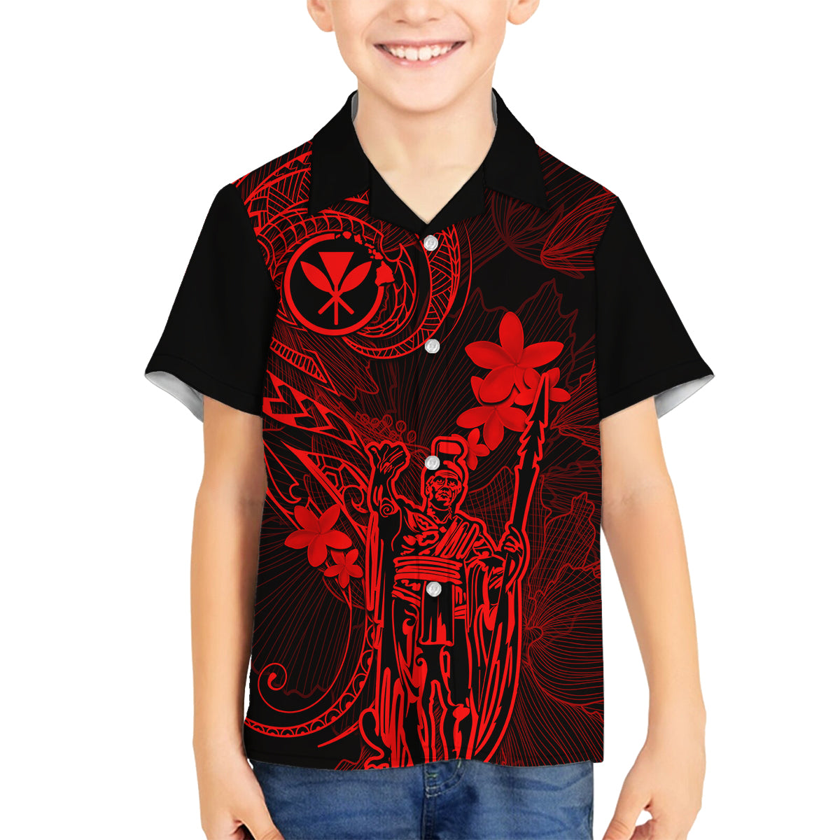 Hawaii Family Matching Summer Maxi Dress and Hawaiian Shirt King Kamehameha Mix Polynesian Plumeria Red Version LT14 Dad's Shirt - Long Sleeve Red - Polynesian Pride