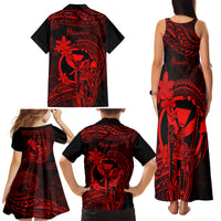 Hawaii Family Matching Tank Maxi Dress and Hawaiian Shirt King Kamehameha Mix Polynesian Plumeria Red Version LT14 - Polynesian Pride