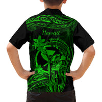 Hawaii Family Matching Off Shoulder Maxi Dress and Hawaiian Shirt King Kamehameha Mix Polynesian Plumeria Green Version LT14 - Polynesian Pride