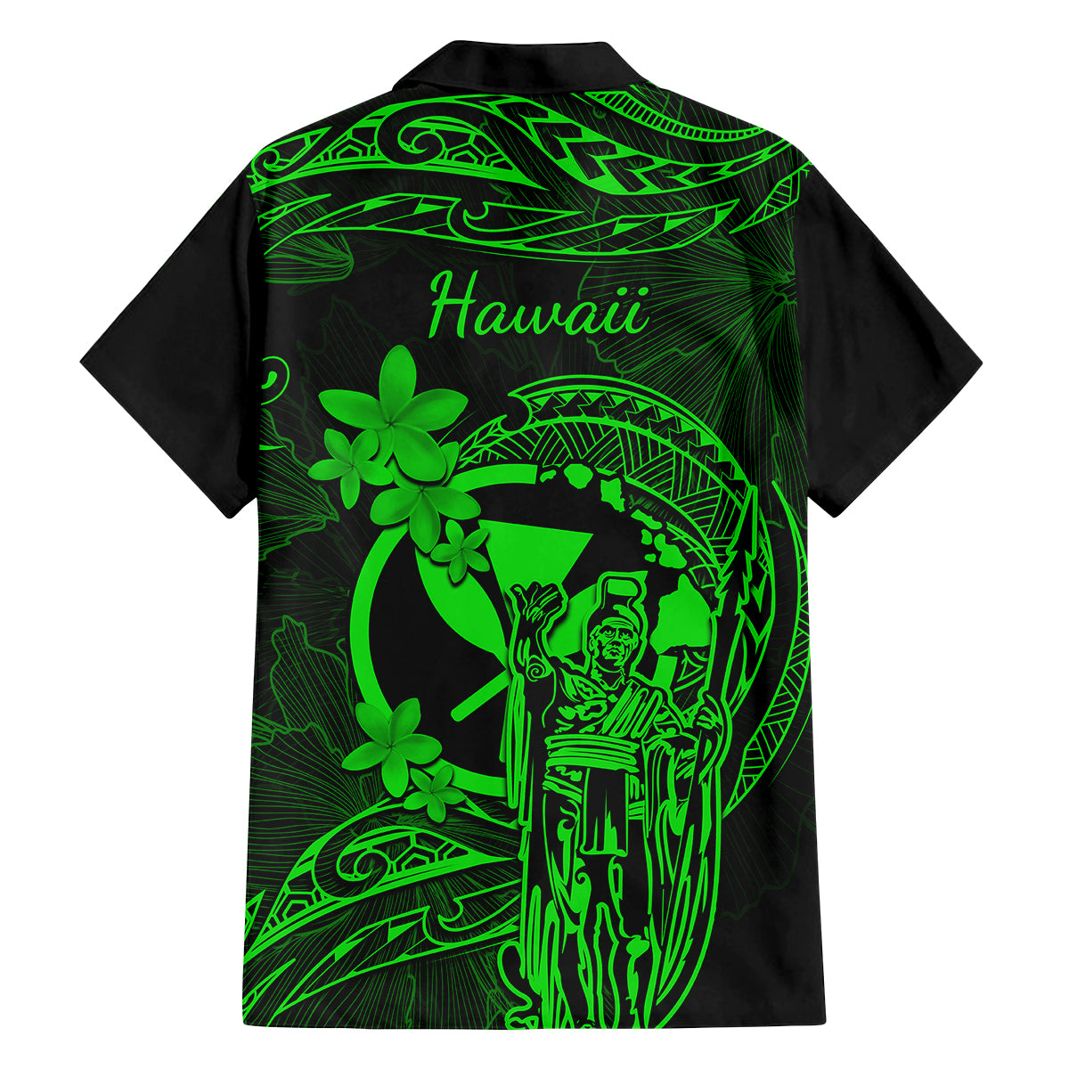 Hawaii Family Matching Short Sleeve Bodycon Dress and Hawaiian Shirt King Kamehameha Mix Polynesian Plumeria Green Version LT14 - Polynesian Pride