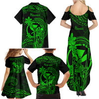 Hawaii Family Matching Summer Maxi Dress and Hawaiian Shirt King Kamehameha Mix Polynesian Plumeria Green Version LT14 - Polynesian Pride