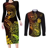 Hawaii Couples Matching Long Sleeve Bodycon Dress and Long Sleeve Button Shirts Pineapple Mix Polynesian Plumeria Reggae Version LT14 Reggae - Polynesian Pride
