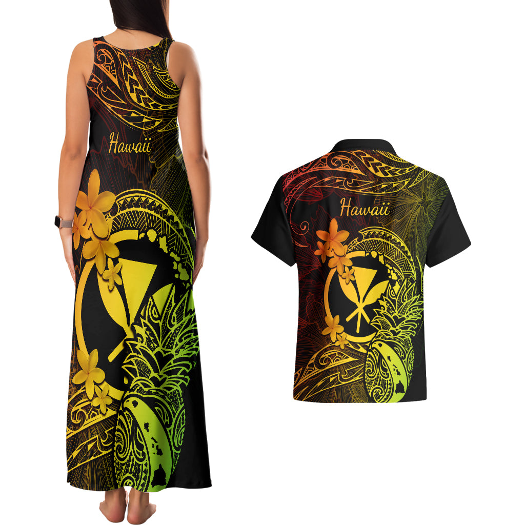 Hawaii Couples Matching Tank Maxi Dress and Hawaiian Shirt Pineapple Mix Polynesian Plumeria Reggae Version LT14 - Polynesian Pride