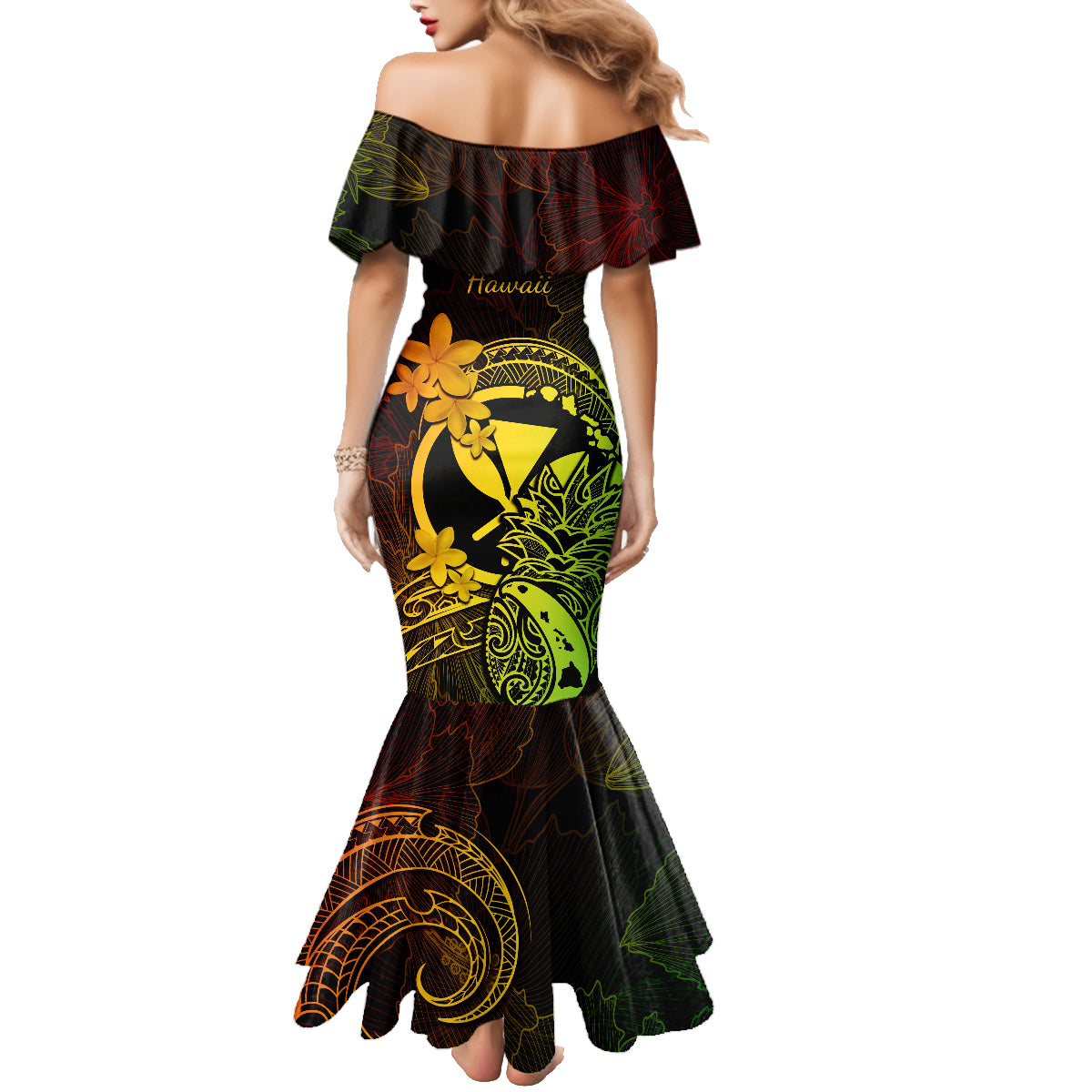 Hawaii Family Matching Mermaid Dress and Hawaiian Shirt Pineapple Mix Polynesian Plumeria Reggae Version LT14 - Polynesian Pride