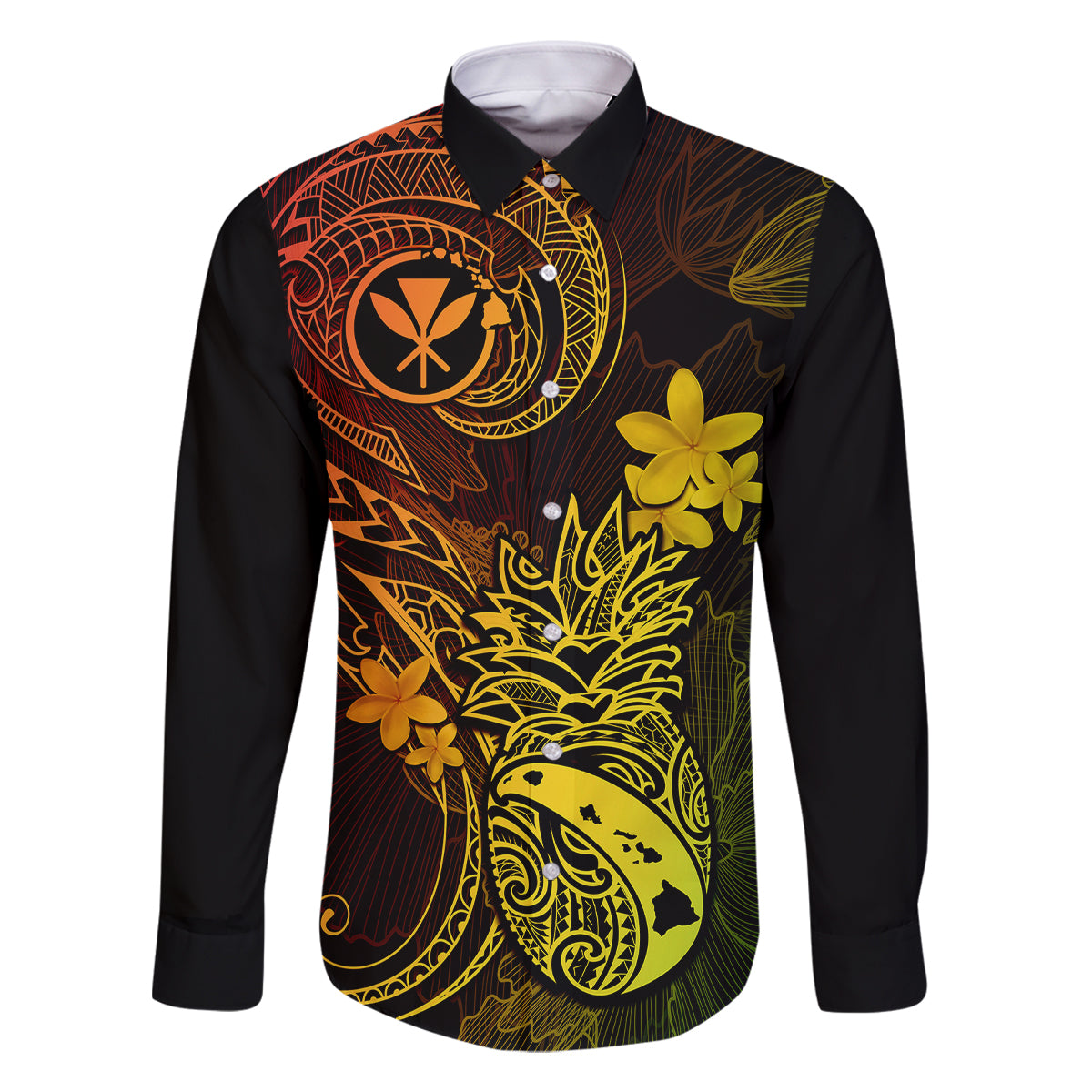 Hawaii Family Matching Off Shoulder Long Sleeve Dress and Hawaiian Shirt Pineapple Mix Polynesian Plumeria Reggae Version LT14 Dad's Shirt - Long Sleeve Reggae - Polynesian Pride