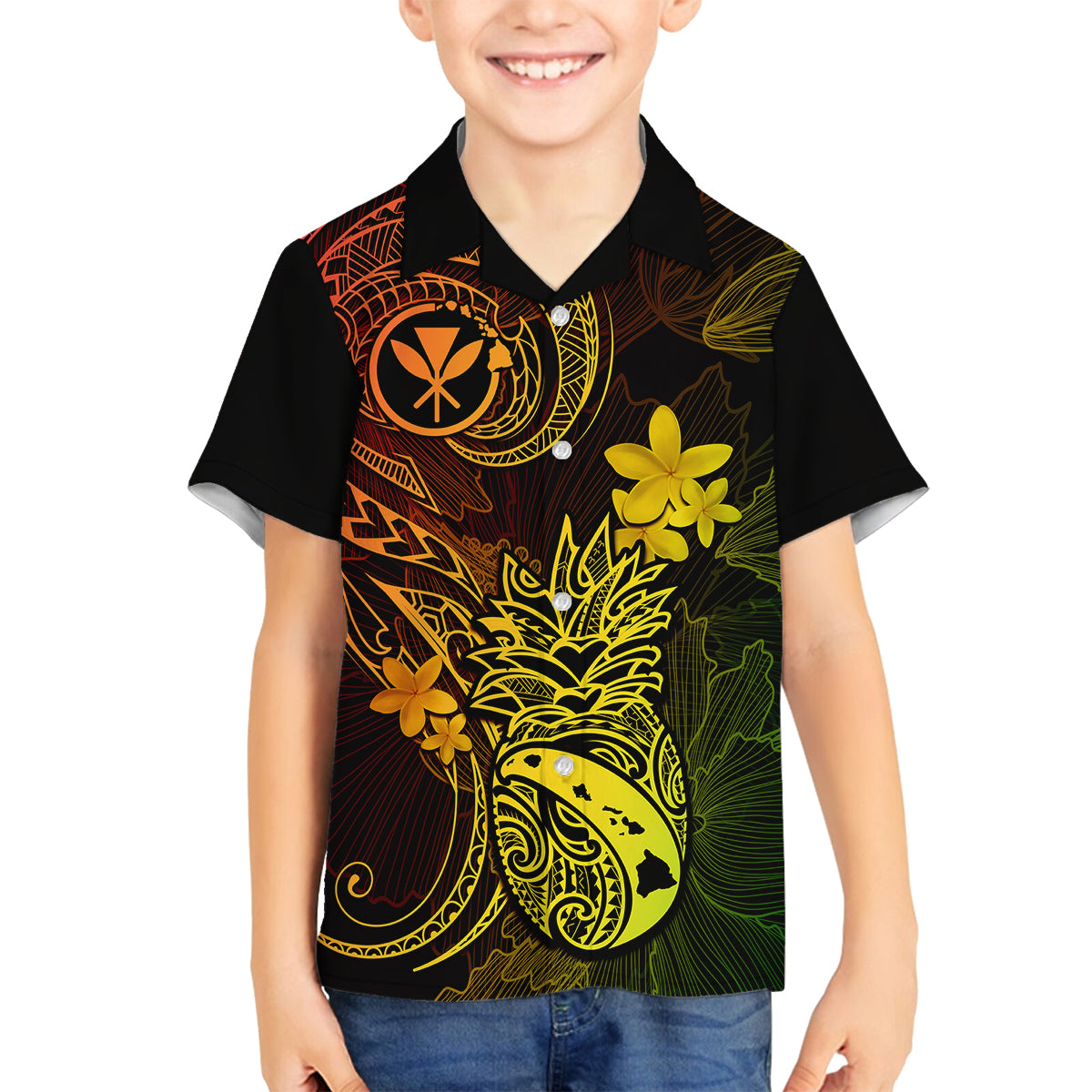 Hawaii Kid Hawaiian Shirt Pineapple Mix Polynesian Plumeria Reggae Version LT14 - Polynesian Pride