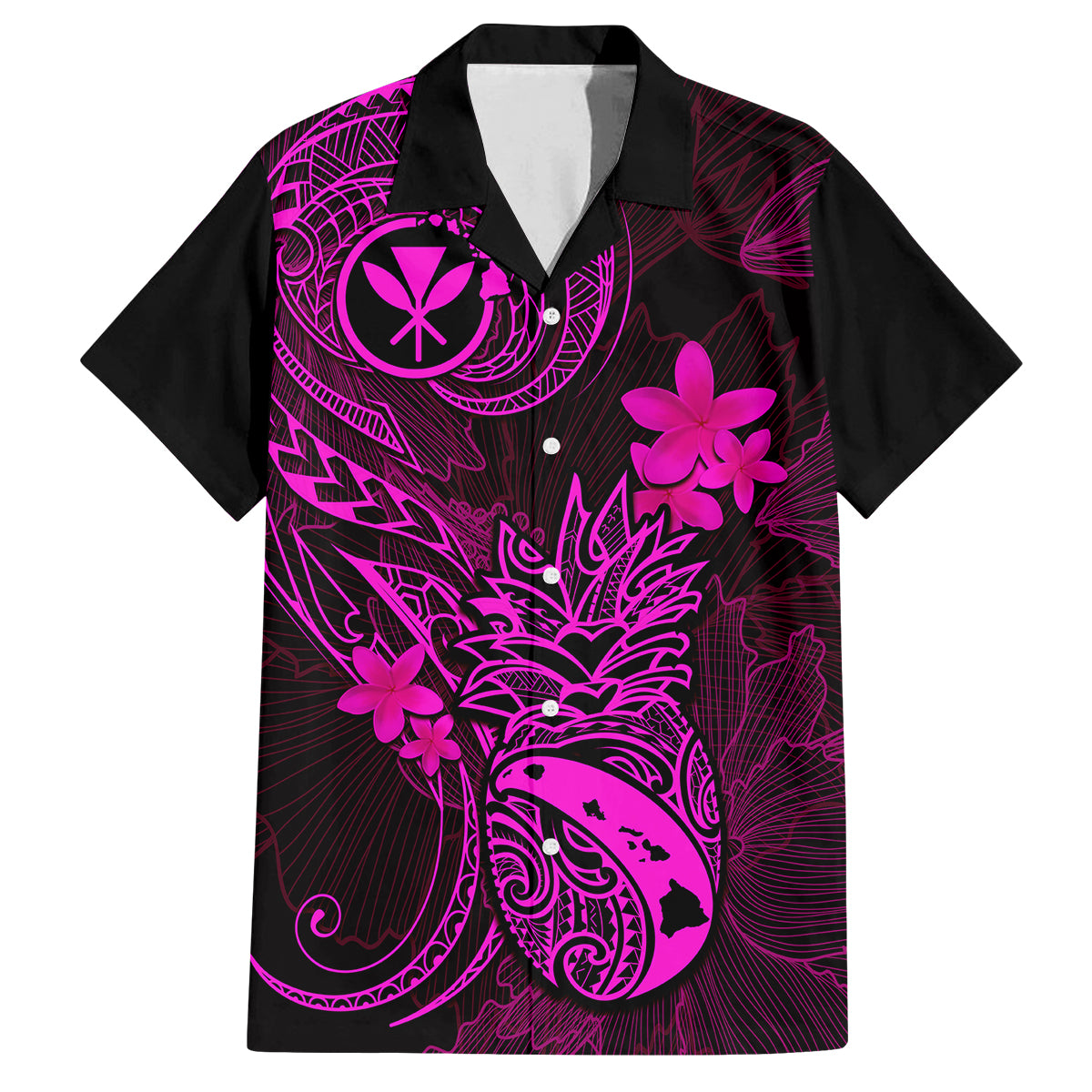 Hawaii Family Matching Off Shoulder Maxi Dress and Hawaiian Shirt Pineapple Mix Polynesian Plumeria Pink Version LT14 Dad's Shirt - Short Sleeve Pink - Polynesian Pride