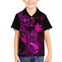 Hawaii Family Matching Off Shoulder Short Dress and Hawaiian Shirt Pineapple Mix Polynesian Plumeria Pink Version LT14 Son's Shirt Pink - Polynesian Pride