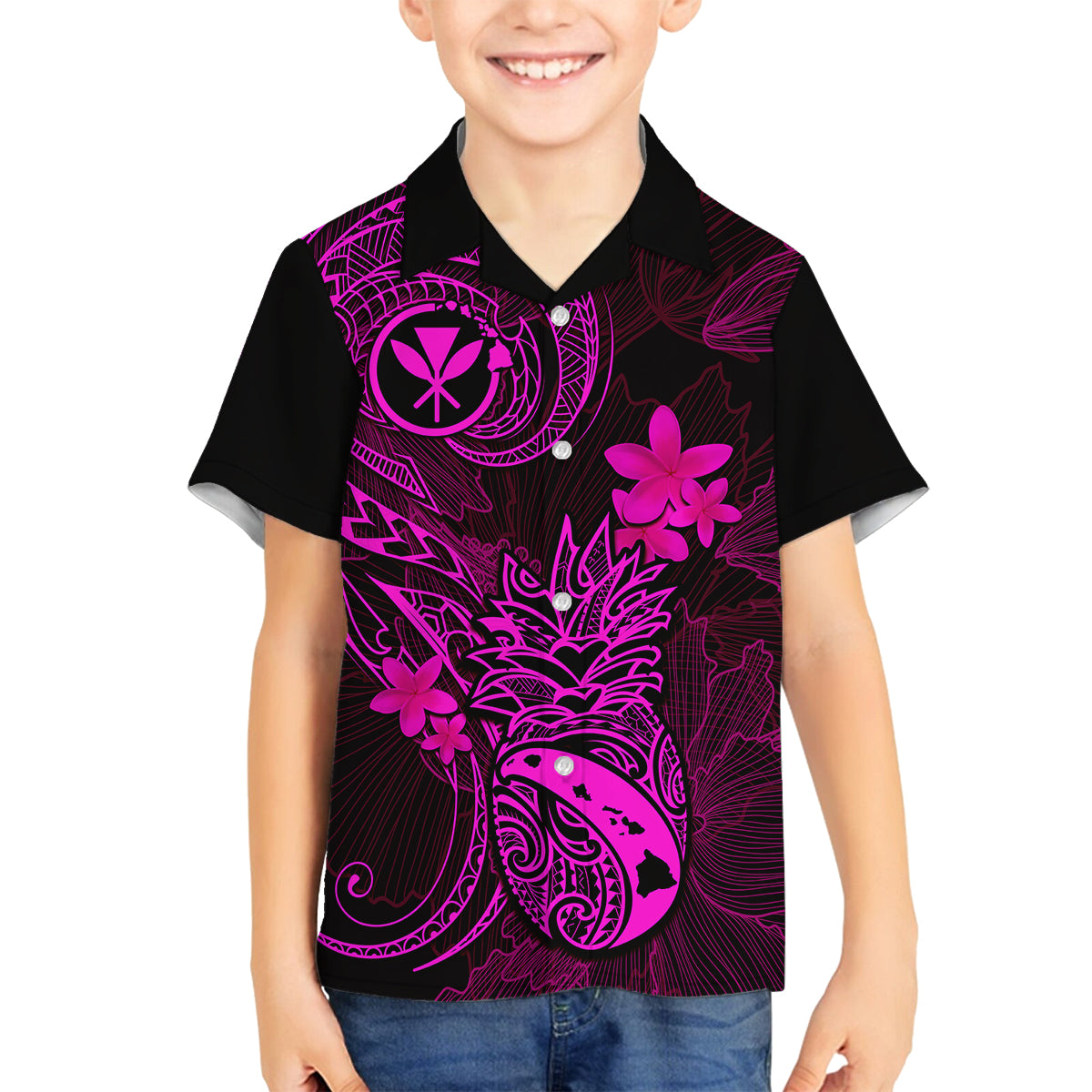 Hawaii Kid Hawaiian Shirt Pineapple Mix Polynesian Plumeria Pink Version LT14 - Polynesian Pride
