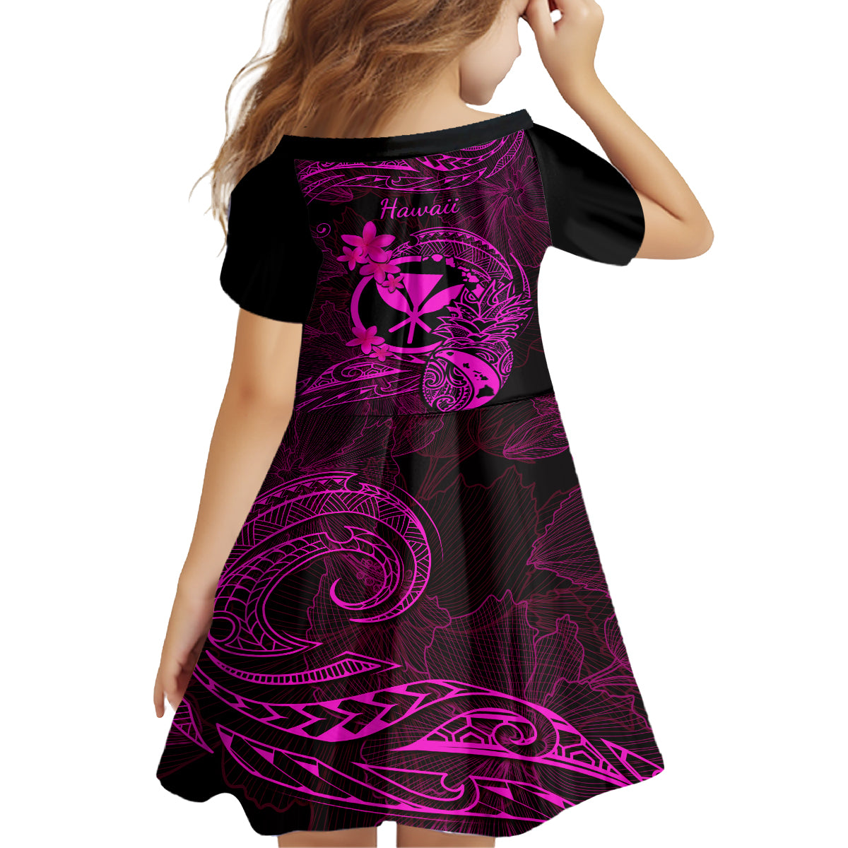 Hawaii Kid Short Sleeve Dress Pineapple Mix Polynesian Plumeria Pink Version LT14 - Polynesian Pride