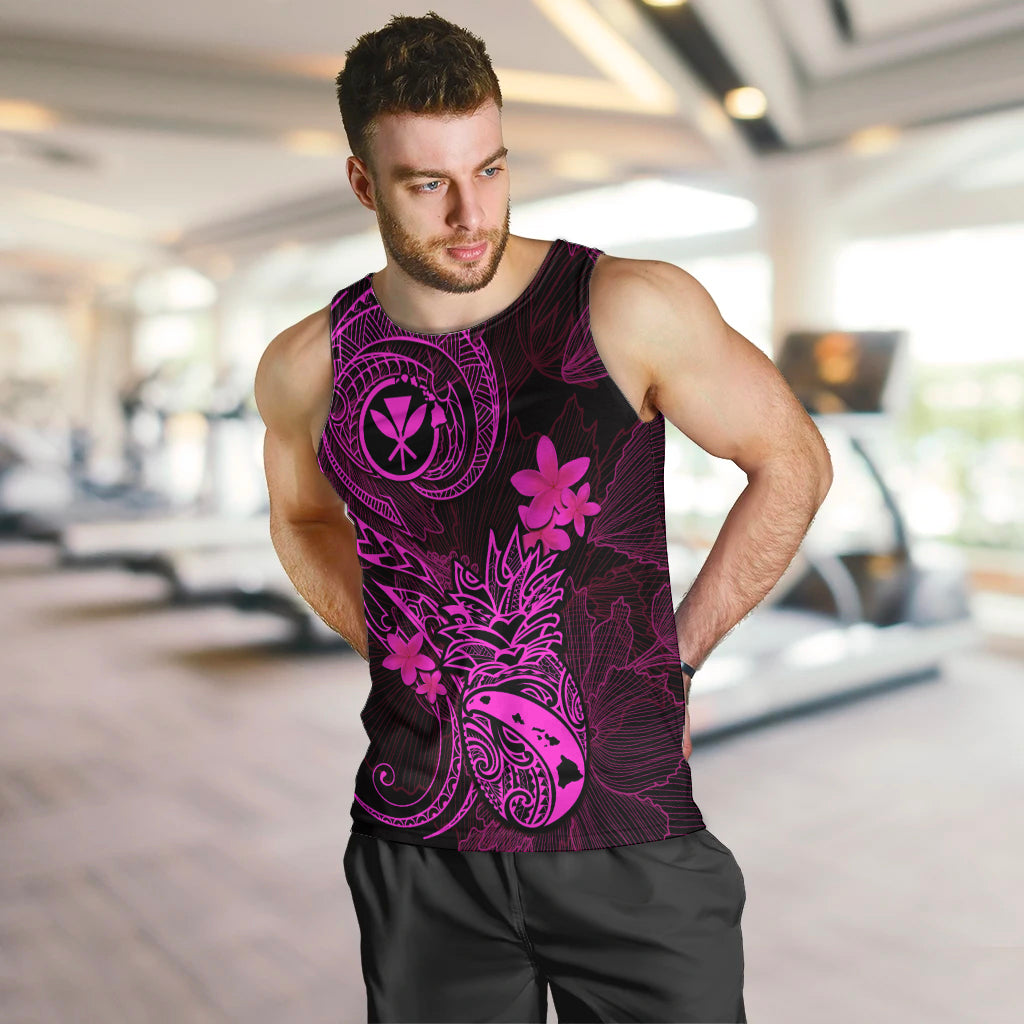 Hawaii Men Tank Top Pineapple Mix Polynesian Plumeria Pink Version LT14 - Polynesian Pride