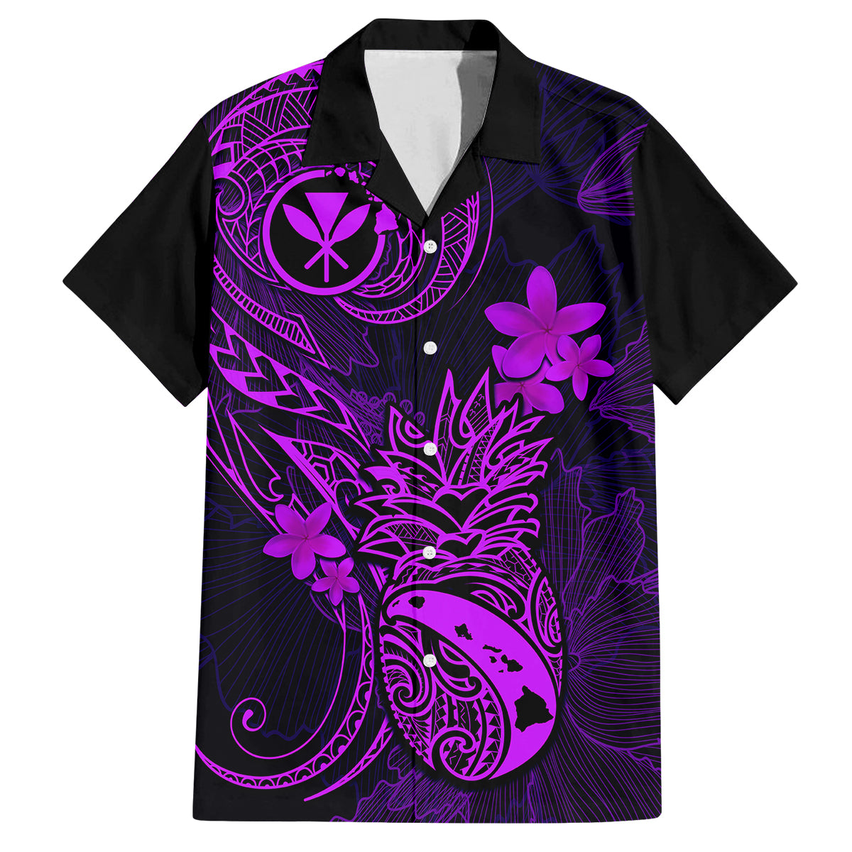 Hawaii Family Matching Tank Maxi Dress and Hawaiian Shirt Pineapple Mix Polynesian Plumeria Purple Version LT14 Dad's Shirt - Short Sleeve Purple - Polynesian Pride