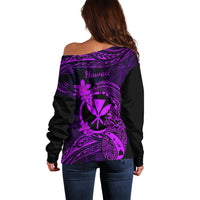Hawaii Off Shoulder Sweater Pineapple Mix Polynesian Plumeria Purple Version LT14 - Polynesian Pride