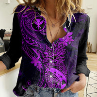 Hawaii Women Casual Shirt Pineapple Mix Polynesian Plumeria Purple Version LT14 Female Purple - Polynesian Pride