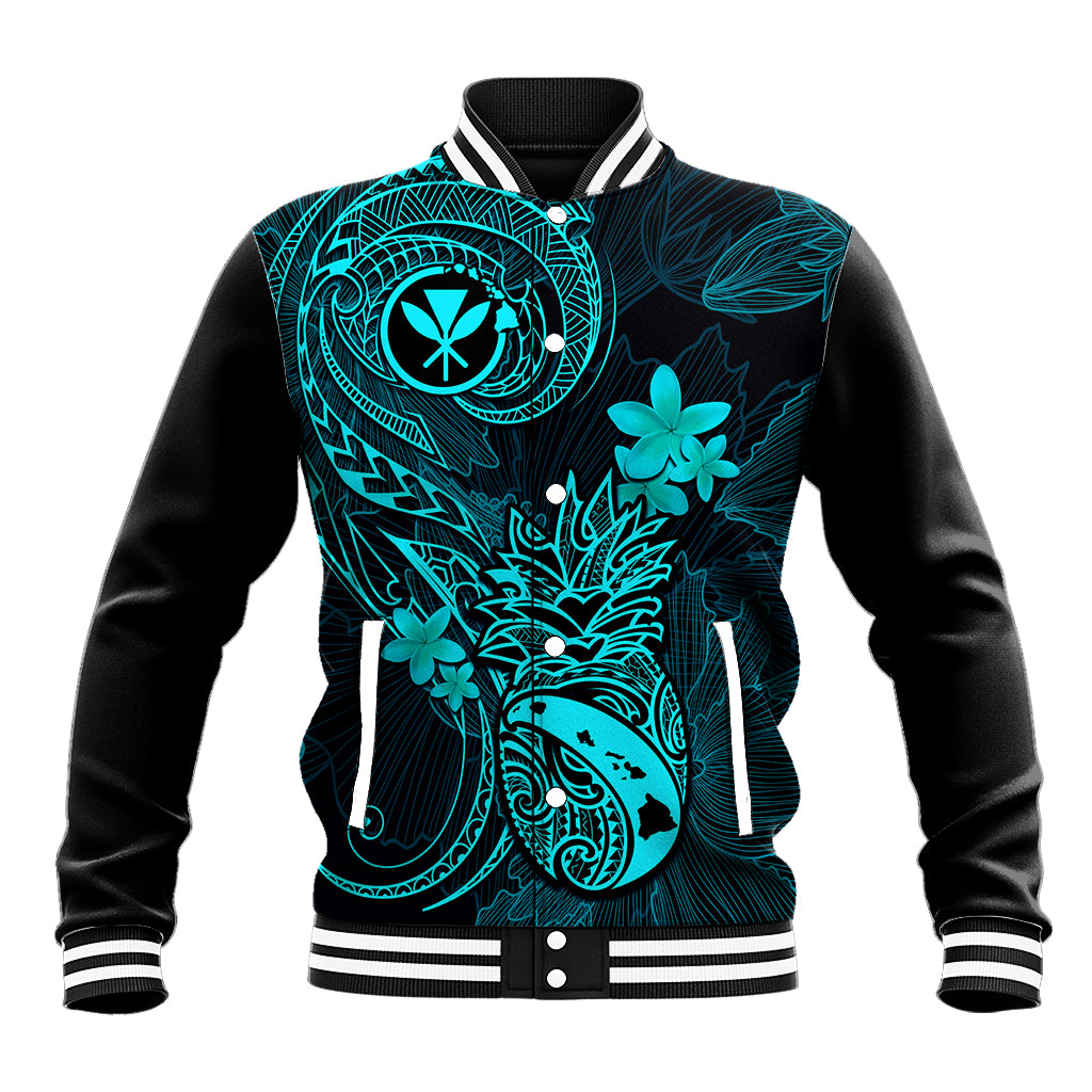 Hawaii Baseball Jacket Pineapple Mix Polynesian Plumeria Turquoise Version LT14 Unisex Turquoise - Polynesian Pride