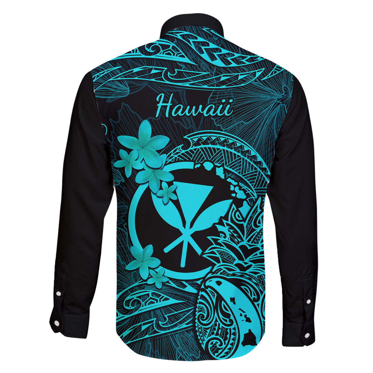 Hawaii Family Matching Off Shoulder Maxi Dress and Hawaiian Shirt Pineapple Mix Polynesian Plumeria Turquoise Version LT14 - Polynesian Pride