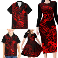 Hawaii Family Matching Long Sleeve Bodycon Dress and Hawaiian Shirt Pineapple Mix Polynesian Plumeria Red Version LT14 - Polynesian Pride
