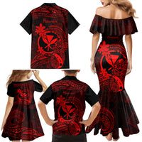 Hawaii Family Matching Mermaid Dress and Hawaiian Shirt Pineapple Mix Polynesian Plumeria Red Version LT14 - Polynesian Pride