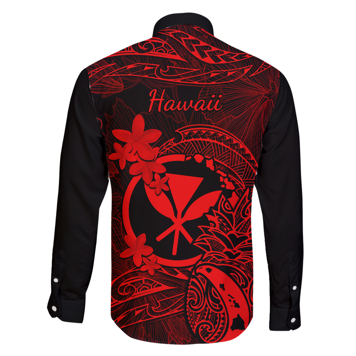 Hawaii Family Matching Off Shoulder Long Sleeve Dress and Hawaiian Shirt Pineapple Mix Polynesian Plumeria Red Version LT14 - Polynesian Pride