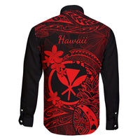Hawaii Family Matching Off Shoulder Long Sleeve Dress and Hawaiian Shirt Pineapple Mix Polynesian Plumeria Red Version LT14 - Polynesian Pride