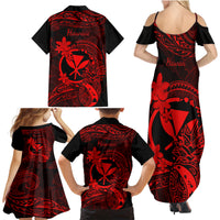 Hawaii Family Matching Summer Maxi Dress and Hawaiian Shirt Pineapple Mix Polynesian Plumeria Red Version LT14 - Polynesian Pride