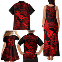 Hawaii Family Matching Tank Maxi Dress and Hawaiian Shirt Pineapple Mix Polynesian Plumeria Red Version LT14 - Polynesian Pride